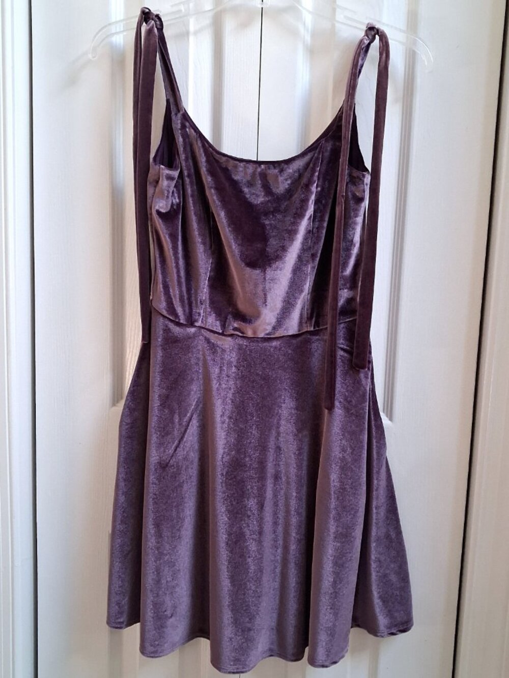TRIXXI Plum Faux Velvet Tie Shoulder Mini Fit & Flare Dress sz S